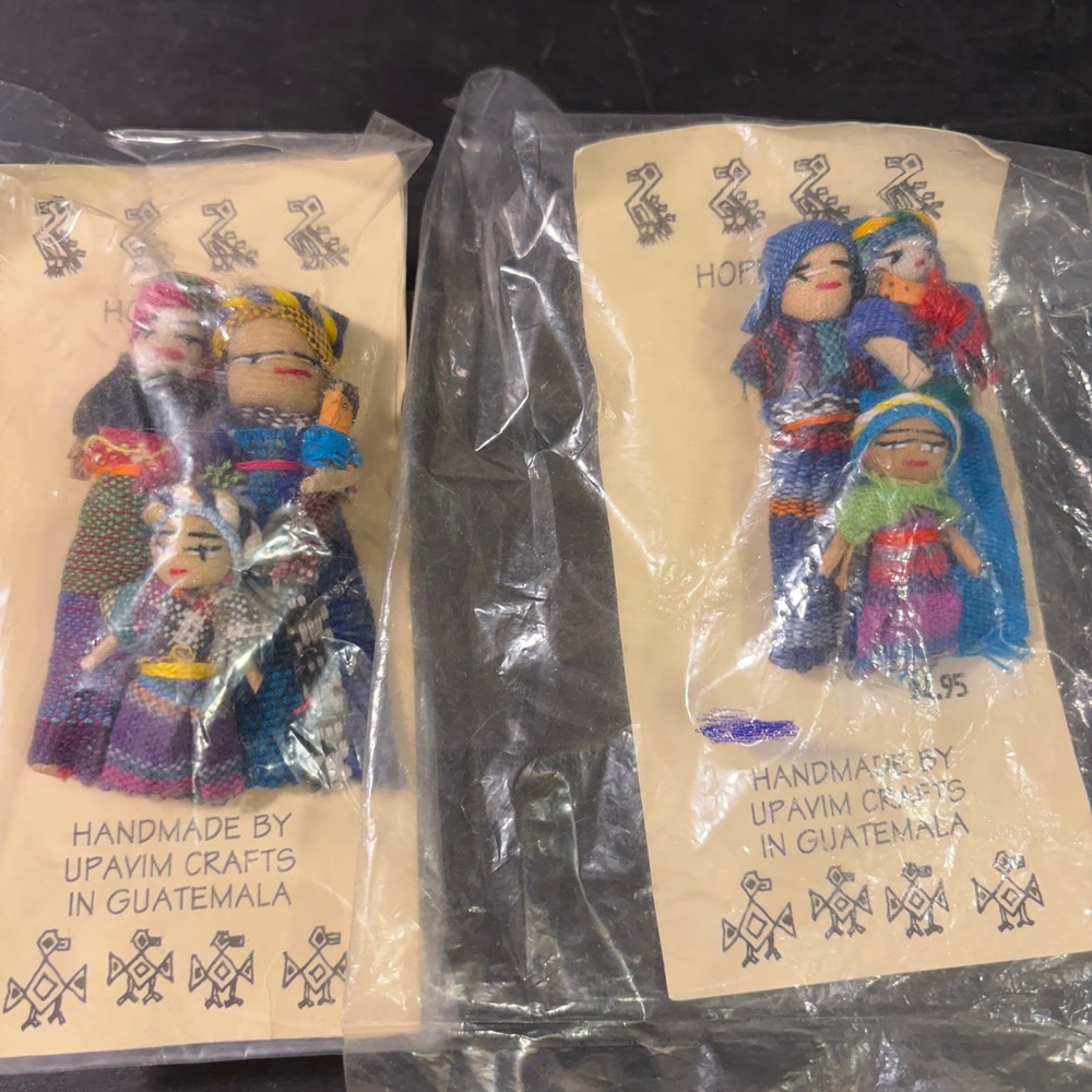 Handmade UPAVIM Crafts Guatemala Worry Doll Family Pins Lot of 2 Textile Art